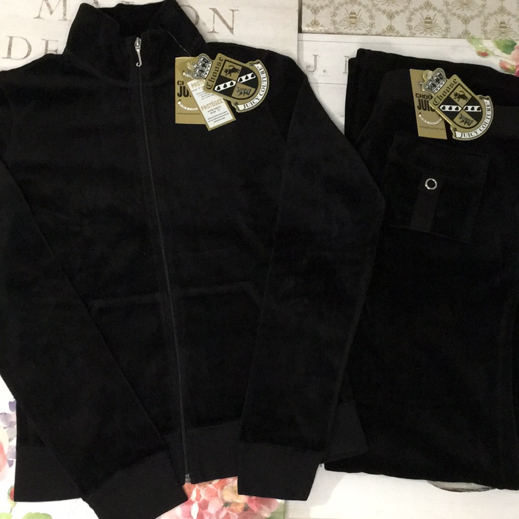 Asonwt Vintagey2k Juicy Couture Velour Black Pocket Tracksuit Medium! Rare